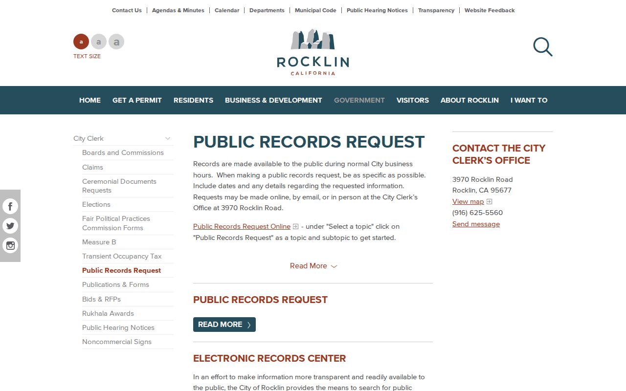 Rocklin people search using the city public records request page