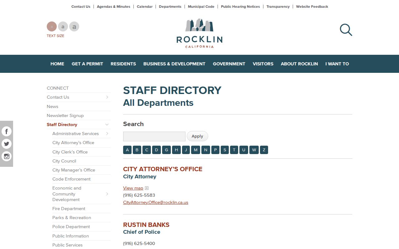Rocklin people directories city staff search