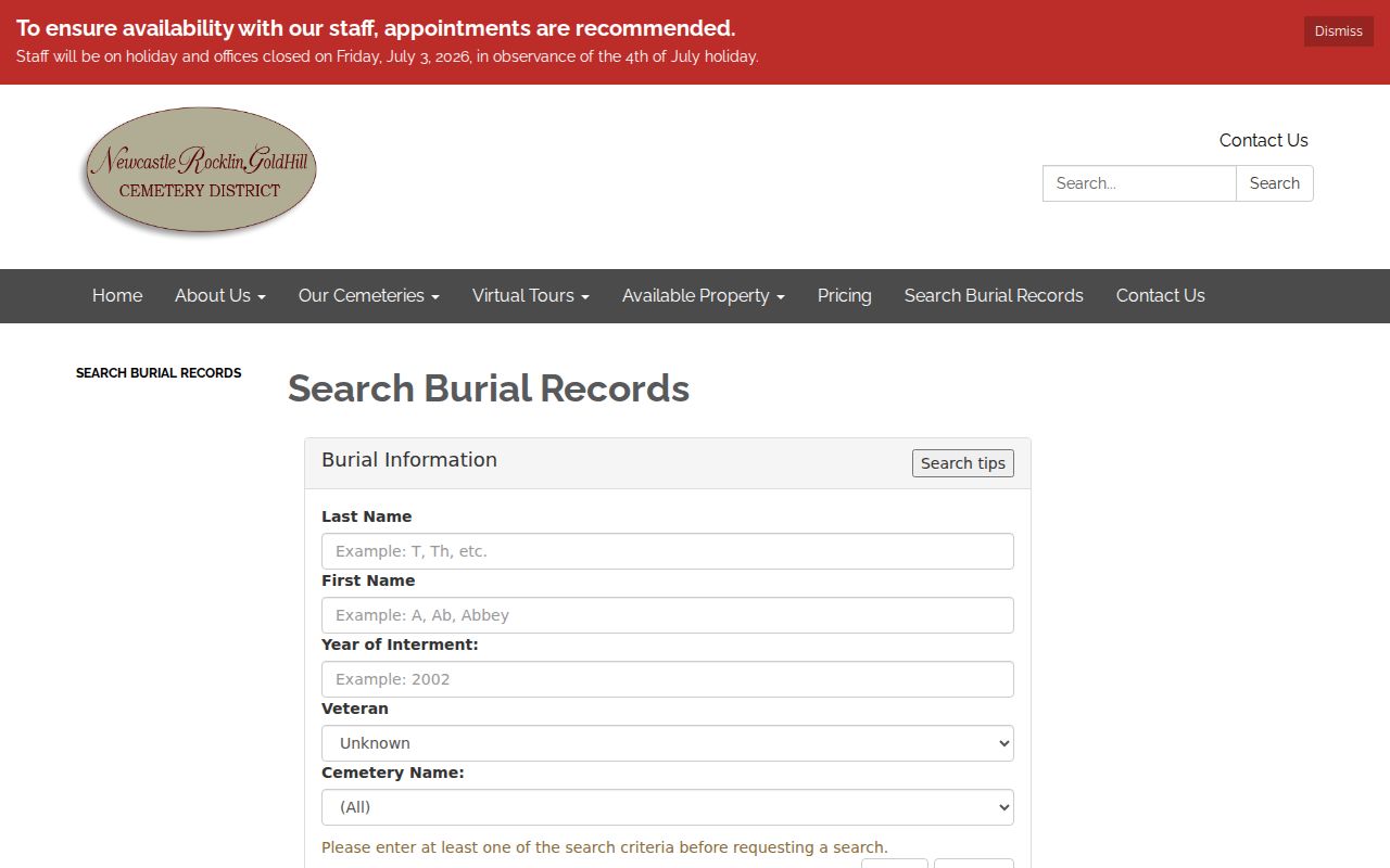 Rocklin people directories official cemetery burial search