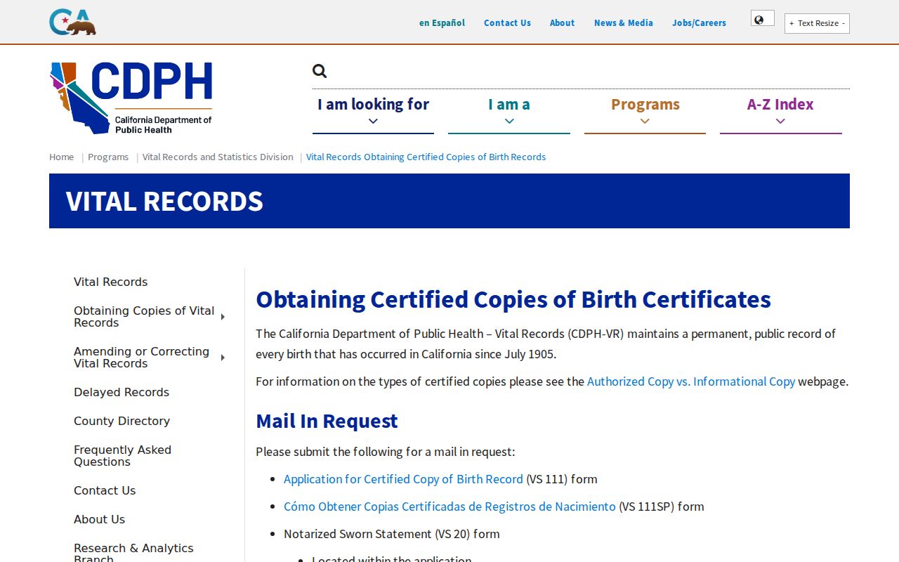 Rocklin public records access through California birth copy instructions