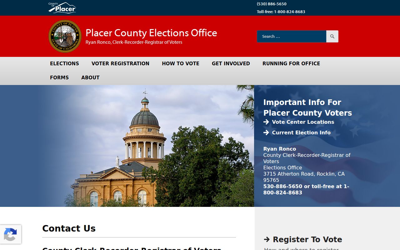 Rocklin voter records contact page for Placer County Elections